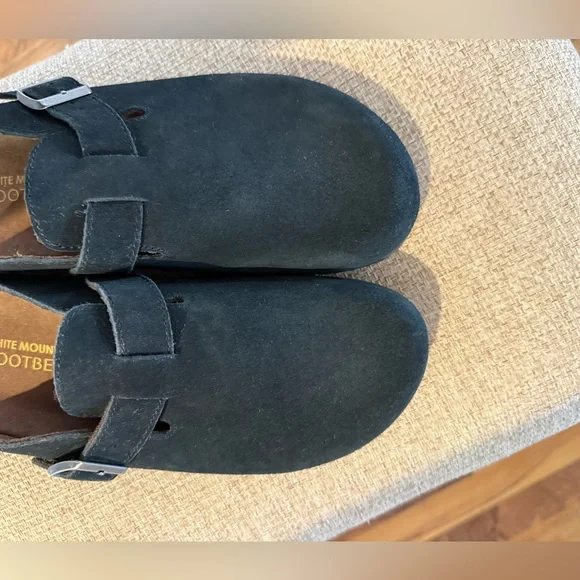 White Mountain Black Suede Mules with Metallic Buckle - Picture 3 of 7